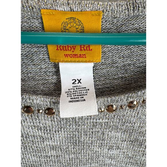 Ruby Rd‎ Womens Hazel Twisted Front Sweater 3/4 Sleeve Embellished Size 2X - Picture 4 of 5